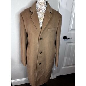 London Fog Signature Wool-Blend 3-Button Overcoat Mens Size 44S Camel Lined NWT